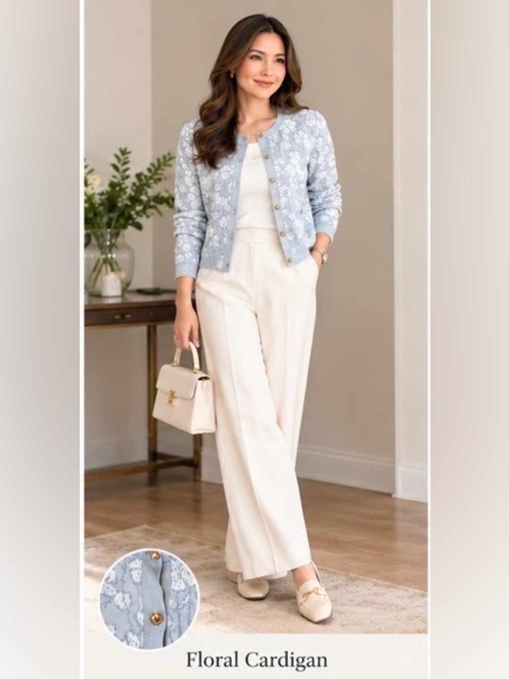 Cynthia Rowley Floral Cardigan in Blue & White Size Medium Like New